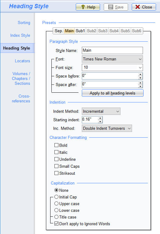 SI8 IndexOptions>Heading Style