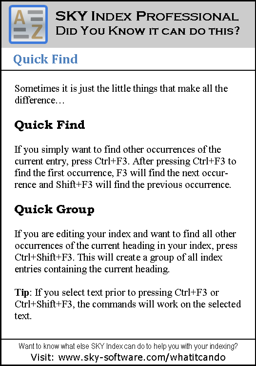 Quick Find/Group/Seek